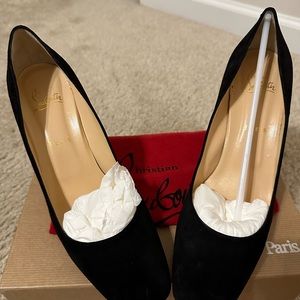 christian louboutin black suede 3.5” inch heels